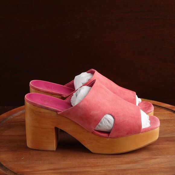 Charlotte Stone Pink Sandals with Wooden Platform - Picture 1 of 16